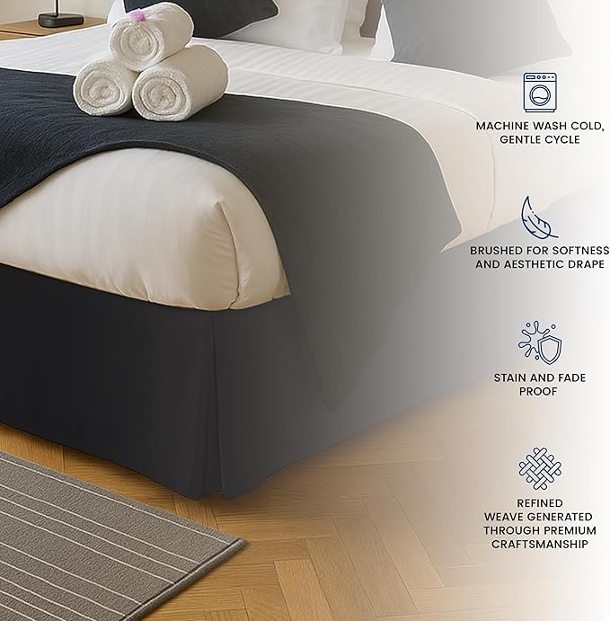Utopia Bedding Full Bed Skirt - Soft Quadruple Pleated Ruffle - Easy Fit with 16 Inch Tailored Drop - Hotel Quality, Shrinkage and Fade Resistant (Full, Black)