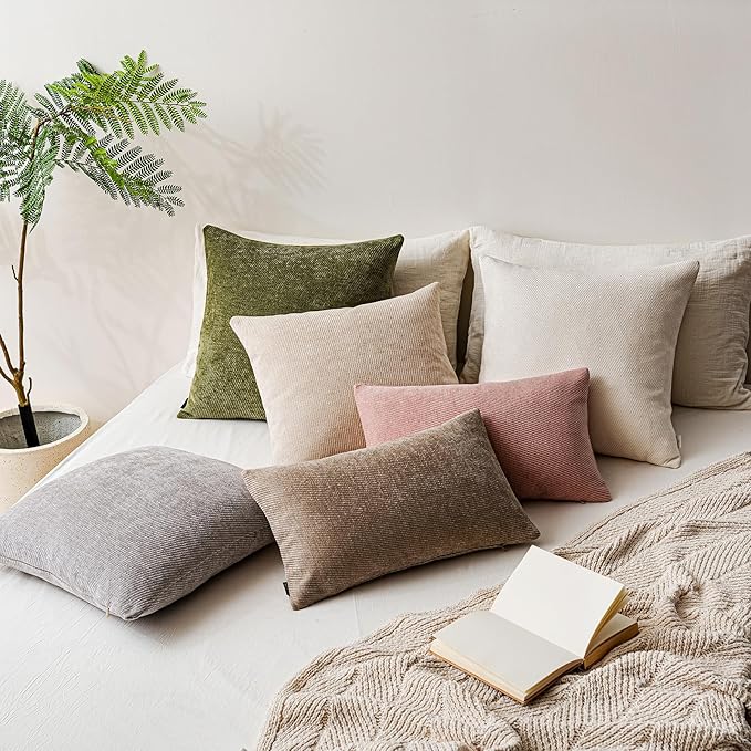 a moment Pack of 2 Decorative Chenille Throw Pillow Covers with Twill Cushion Covers for Sofa Living Room Couch Bed 16x16 Inch Moss Green