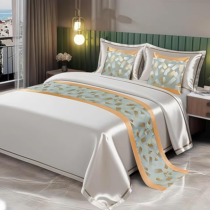 Bed Runner for Guest Room，Luxury Bed Runner，Wedding Bed Runner，Embroidered Bed Runner，Breathable Washable，Hotel Decor，Bed Decorations ，for Home Hotel Decorations(F,50 * 160cm)