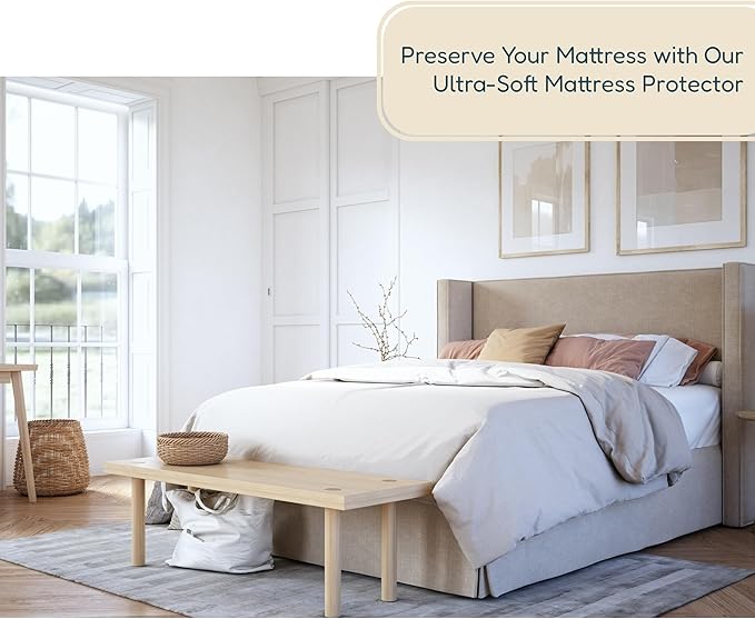 DreamOasis Waterproof Mattress Protector Queen Size - Premium Bamboo Viscose, Super Soft, Breathable, Machine Washable, Noiseless Bed Mattress Cover - White