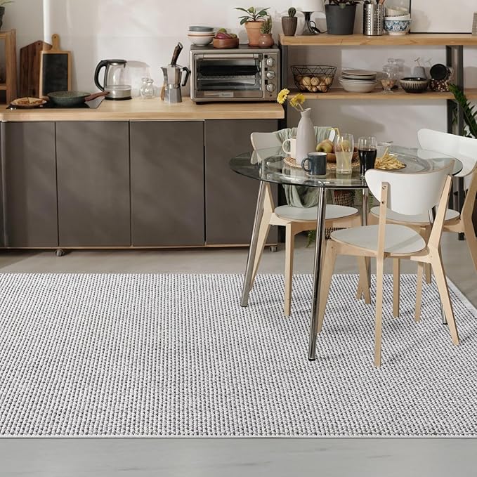 LUXE WEAVERS Solid Machine Woven White Dark Gray 9x12 Area Rug, Indoor Stain-Resistant Carpet