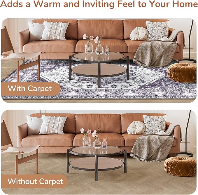 OPPODREAM Thin 6x9 Area Rugs, Washable Rug 6x9 with Non Slip Backing, Faux Cashmere Low-Pile 6 x 9 Carpet, Purple