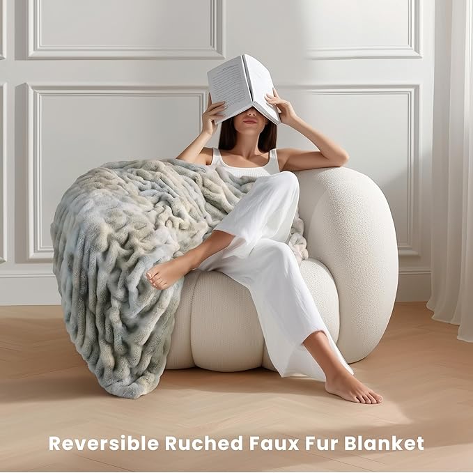 Ultra Soft Cozy Faux Fur Throw Blanket, Fuzzy Plush Thick Bubble Blanket, Oversize Luxury Fluffy Blanket for Couch, Sofa, Bedroom, and Living Room,50x60 Inches,Double Sided Tie-Dye Grey