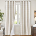 Plaid Curtains Pattern Printed 90 Inches Long - Total Linen Blackout Curtains for Living Room, Boho Cottage Core Grommet Drapes for Farmhouse Thermal Drapery 52x90 Inch 2 Panels, Natural