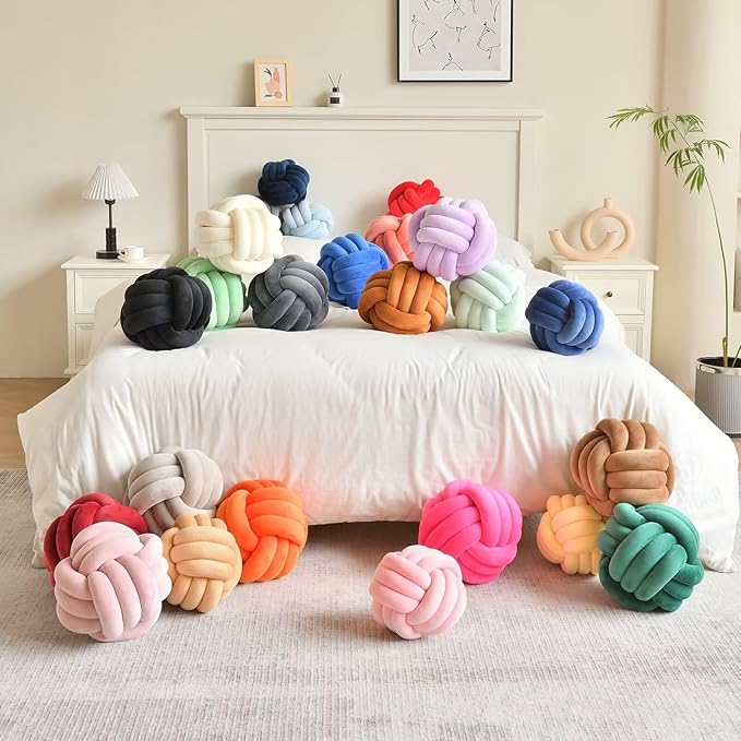Decorative Throw Knot Pillow Ball for Home Chair Sofa Couch Bed Aesthetic Round Velvet Knotted Pillow Cushion (Dark Grey, 8 inches)