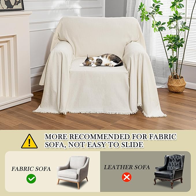 MEETSKY Oversized Chair Cover Washable Armchair Sofa Cover for Dog, Couch Protector for Sofa Single Cover, Small Couch Cover Sofa Throw Cover with Tassel, 71" x 91", Beige