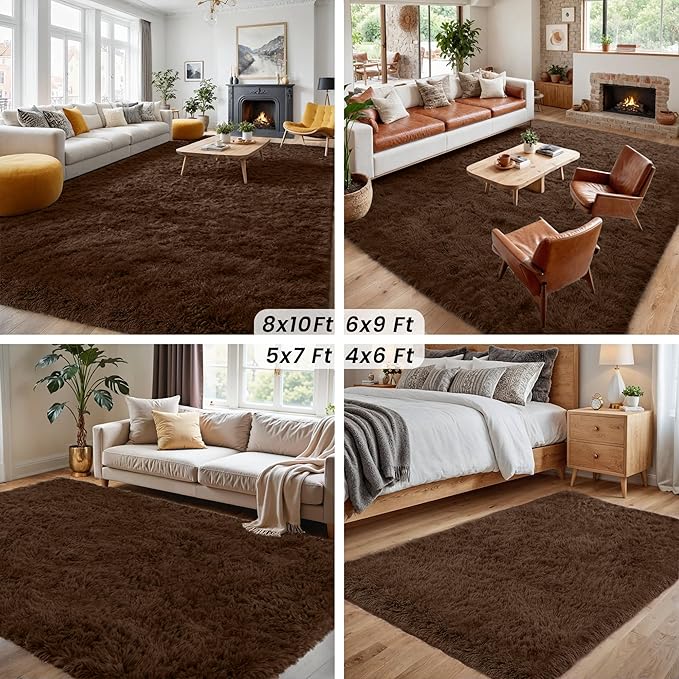 6x9 Area Rugs for Living Room Rug: Soft Fluffy Shag Brown Rugs for Bedroom, Non-Slip Large Fuzzy Plush Rug Indoor Floor Carpet for Nursery Kids Boys Girls Room, Dorms, Playroom, Modern Home Decor