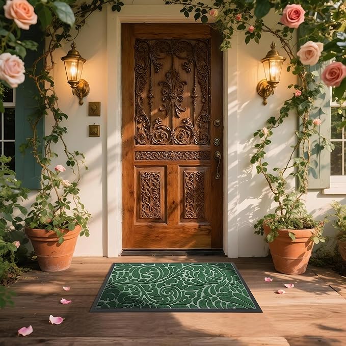 Yimobra Door Mat Outside Entrance 29.5x17, Waterproof Sturdy Outdoor Mats for Front Door, Heavy Duty Non-Slip Doormat for Garage Patio Entryway Indoor, Easy Clean, Green