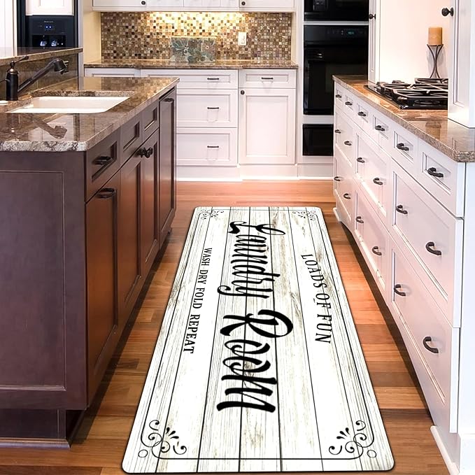 Laundry Room Rug Non Slip Floor mats Farmhouse Large Laundry Rugs for Laundry Room Mat Washer and Dryer Carpet Laundry Runner Room Decor 20x47inch(White)