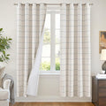 Navy Blue Linen Blackout Curtains for Living Room - Plaid Patterned Curtains 72 Inch Long, Boho Black Out Thermal Insulated Drapes for Bedroom Grommet Style 52x72 Inch 2 Panels