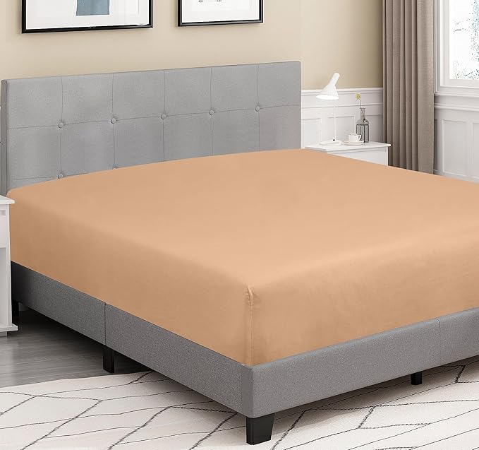 ROYALE LINENS 300 Thread Count 100% Long Staple Combed Cotton Fitted Sheet California King - Super Soft Deep Pocket Bottom Sheet - Fitted Sheets Only - Elastic Sheets (Cal King, Sand)