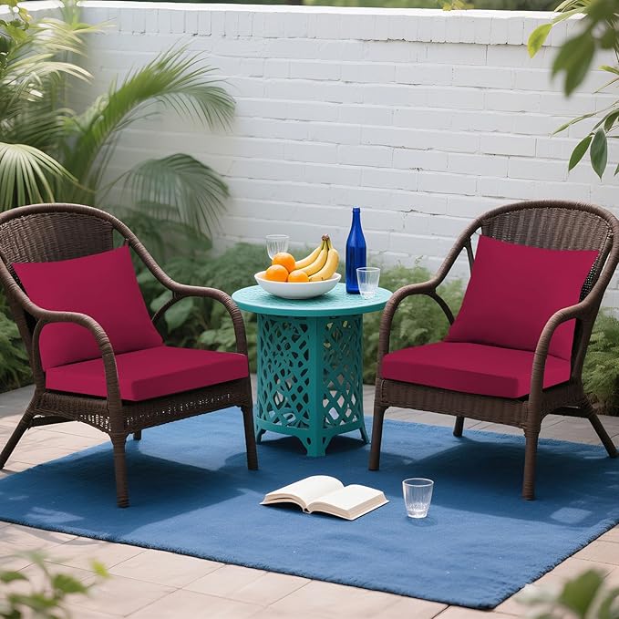 Outdoor Seat Cushion Set 24 x 24 In, Water-Resistant & Fade-Resistan, Patio Furniture Cushions with Removable Cover Deep Seat & Back Cushion with Handle and Adjustable Straps for Chair Sofa,4PC