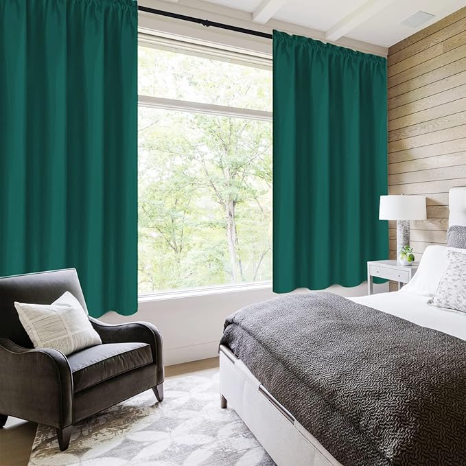 DWCN Blackout Curtains Thermal Insulated, Energy Saving & Noise Reducing Bedroom and Living Room Curtains, Hunter Green, W 42x L 63 Inch, Set of 2 Rod Pocket Curtain Panels