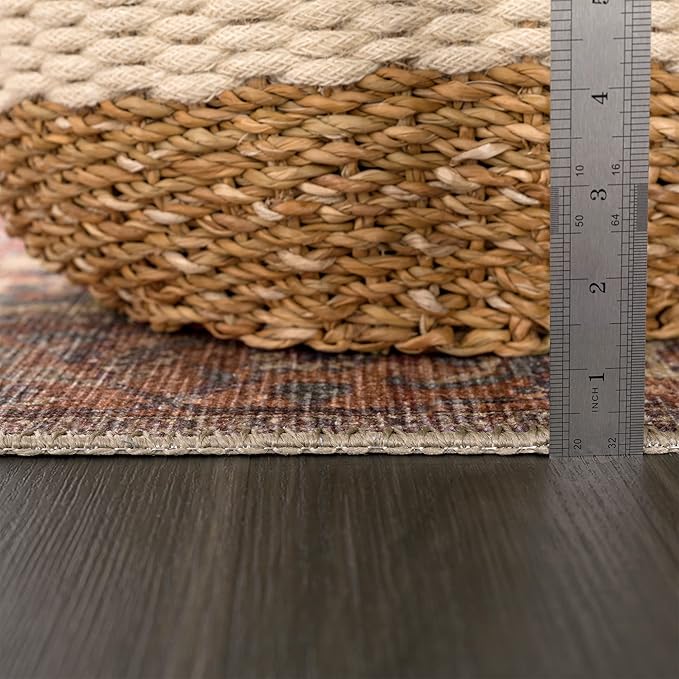 Bloom Rugs Washable Non-Slip 2' x 3' Rug - Beige/Terracotta Traditional Oriental Area Rug for Living Room, Bedroom, Dining Room, and Kitchen - Exact Size: 2' x 3'