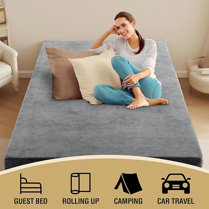 H.VERSAILTEX Queen Size Armless Futon Mattress Covers for Traditional Japanese Futon Mattress Soft Chenille Couch Slipcovers Floor Mats Sofa Protector Zippered Sleeper Sofa Cover,Grey