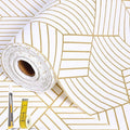 Shelf Liners for Kitchen Cabinets Non Adhesive Shelf Liner Paper Non-Slip Thickened Drawer Liner Easy to Clean for Tool Box Refrigerator with Knife and Tape Measure, Gold Geometric, 23.6 x 236.2 in