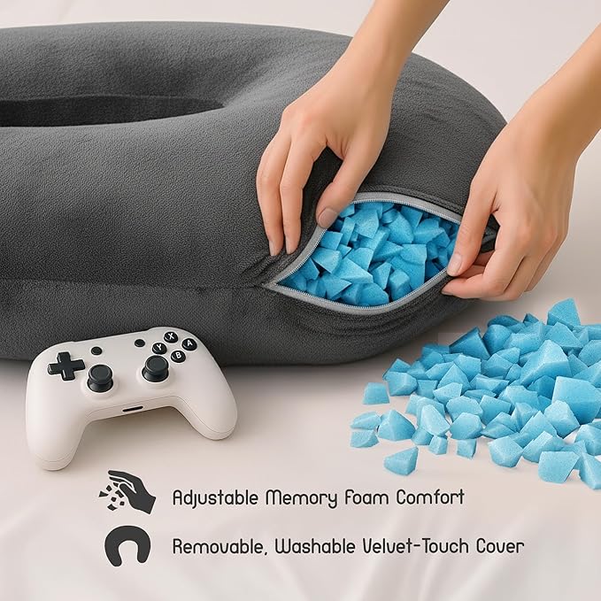 MELLO Lap Pillow for Reading – Memory Foam Gaming Pillow for Lap, Crochet, Crafting, Knitting, Elbow and Arm Support Cushion for Rest in Couch and Bed (Dark Gray, Oversized)