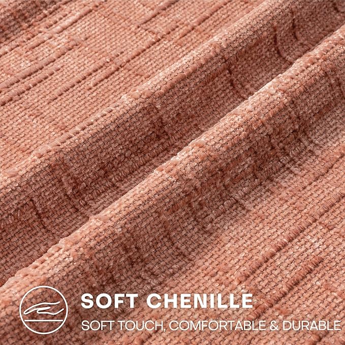 Decorative Throw Pillow Covers 18x18 Inch Set of 4, Soft Solid Farmhouse Chenille Couch Pillows, Spring Pillow Covers for Couch Sofa Bed Living Room Home Decor Pillowcase, Coral