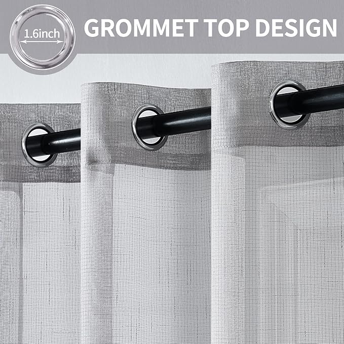MIULEE 2 Panel Natural Linen Semi Sheer Window Curtains - Elegant Solid Light Grey Drapes with Grommet Top - Voile Panels for Bedroom & Living Room (52X90 Inch)