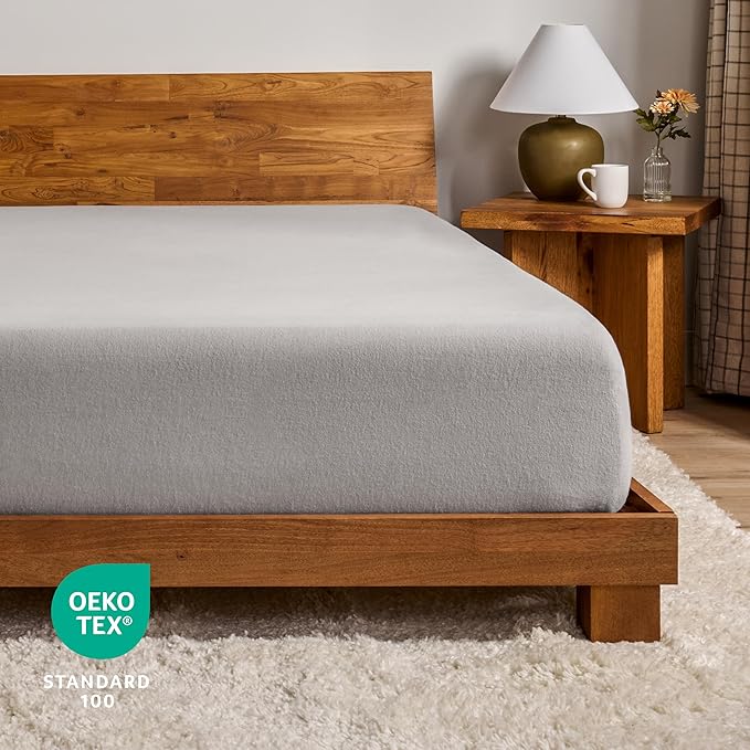 Bare Home Flannel Fitted Bottom Sheet 100% Cotton, Velvety Soft Heavyweight - Double Brushed Flannel - Deep Pocket (King, Light Grey)
