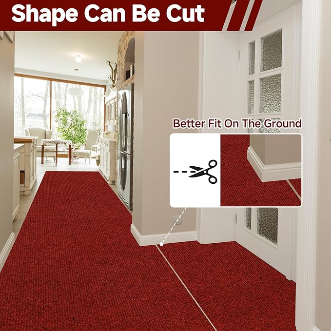 jxgzyy Red Runner Rugs 2'11" x 16'5", Non Slip Entrance Doormat, 0.25” Thickness Indoor Outdoor Carpet Runner with Rubber Backing, Waterproof Custom Size Heavy Duty Floor Mat for Hallway Laundry Patio