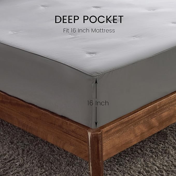 Simple&Opulence Cooling Quilted Mattress Pad – Fitted Sheet Mattress Protector Cover with Elastic Corners, Soft & Breathable, 16 Inch Deep Pocket (Dark Grey,Queen)