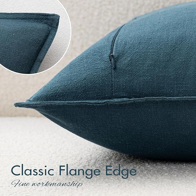 EMEMA Decorative Linen Throw Pillow Covers 20x20 Inch Navy Blue Boho Farmhouse Neutral Couch Throw Pillows for Bed Pack of 2 Accent Pillowcase Modern Sofa Cushion Livingroom Home