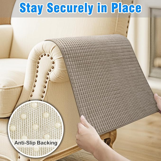 Couch Arm Covers, Sofa Arm Covers, Waterproof Armrest Cover for Sofa, Armchair, Loveseat, Headrest Cover, Non-Slip Recliner Arm Cover, Arm Chair Covers Set of 2 (Brown, 19"×19")