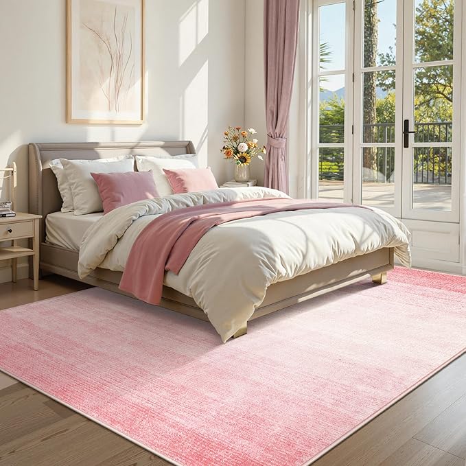 Wonnitar Washable Pink Rug 6x9, Modern Ombre Large Area Rugs for Girls Bedroom, Non-Slip Soft Nursery Kids Room Rug, Contemporary Thin Throw Carpet for Dorm Living Room Decor (Pink, 6'x9')