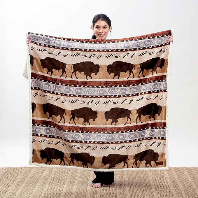 CARSTENS, INC. Wrangler Ultra Premium Super Soft Plush Sherpa Fleece Oversized Throw Blanket 54" x 68", Buffalo