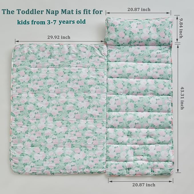 Toddler Nap Mat with Removable Pillow,Ultra Soft Slumber Bags for Girls,Kids Sleeping Bags with Roll Up Design, Perfect for Preschool,Daycare,Kindergarten