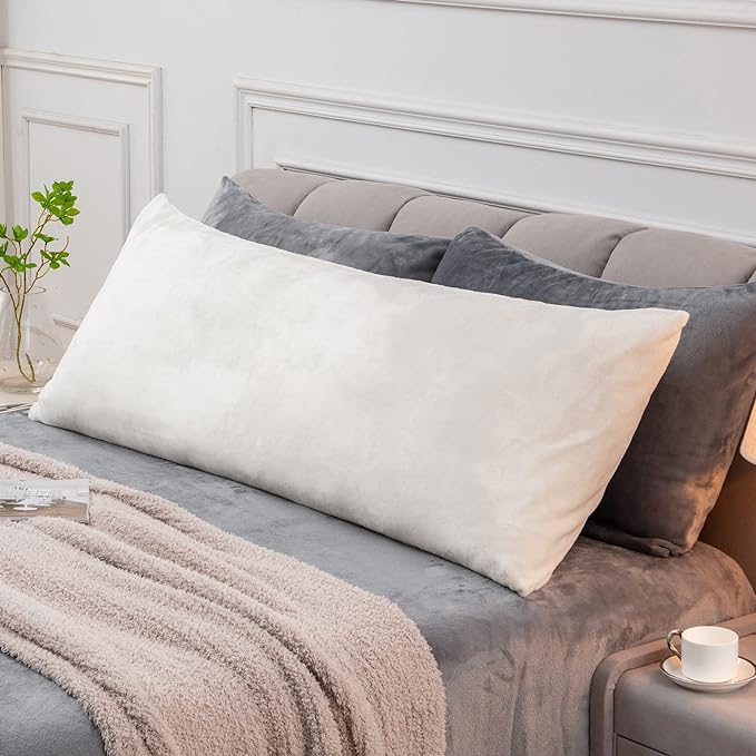 BEDELITE Body Pillow Cover with Zipper Closure, Super Soft and Cozy Fuzzy Fleece Pillowcase 20 x 54 Inches, Luxury Fluffy Plush Long Body Pillow Pillowcase for All Seasons(Off White)