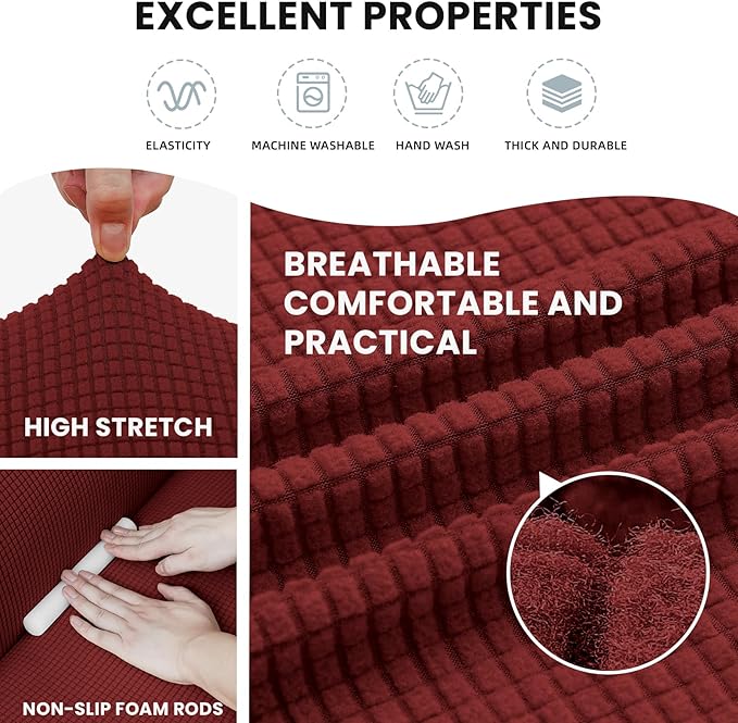 LURKA Stretch Chair Sofa Slipcovers 1 Piece Couch Covers for Sofa Furniture Protector Full Sofa Covers with Elastic Bottom for Kids and Dog (Small,Dark Red)