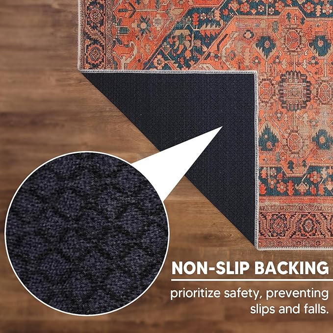 Keen Home Design 10x14 Rug - Machine Washable Area Rug with Non-Slip Backing, Ideal for Living Room, Dining Room, Bedroom - Vintage, Easy Clean, Durable, Low Pile Rug - (9'7" x 14')