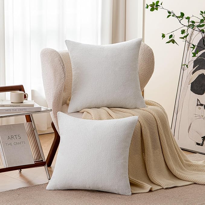 a moment Christmas White Chenille Throw Pillow Covers 22x22 Inch Pack of 2 Modern Decorative Throw Pillow Covers Farmhouse Cross Covers Home Decor for Sofa Bedroom Living Room