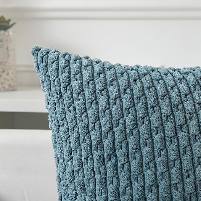 Kevin Textile 20x54 Inch Long Body Lumbar 1 Pack Boho Decorative Throw Pillow Cover Soft Striped Corduroy Rectangle Cushion Case Farmhouse Accent for Living Room Couch Sofa Bed, Blue Grey