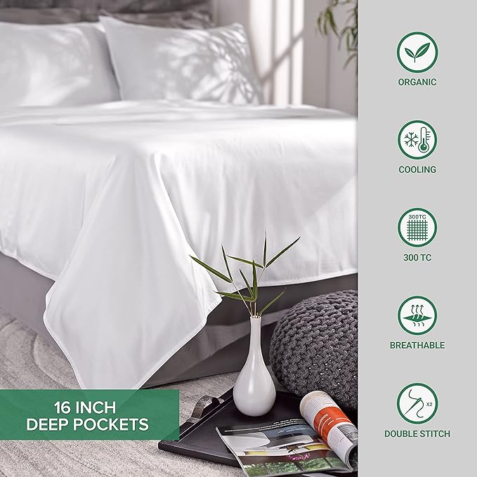 Pure Bamboo Full Sheets, Genuine 100% Organic Viscose Derived from Bamboo Bed Sheet Set, Luxuriously Soft & Cooling, Double Stitching, 2 Year Quality Promise (Full, Pesto)