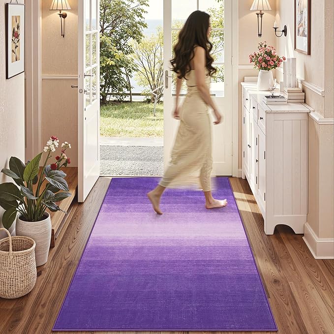 Wonnitar Washable 3x5 Purple Rugs for Bedroom, Modern Non-Slip Soft Nursery Area Rugs, Non-Shedding Ombre Low Pile Bathroom Throw Mat, Floor Carpet for Kitchen Dorm Playroom (Purple, 3'x5')