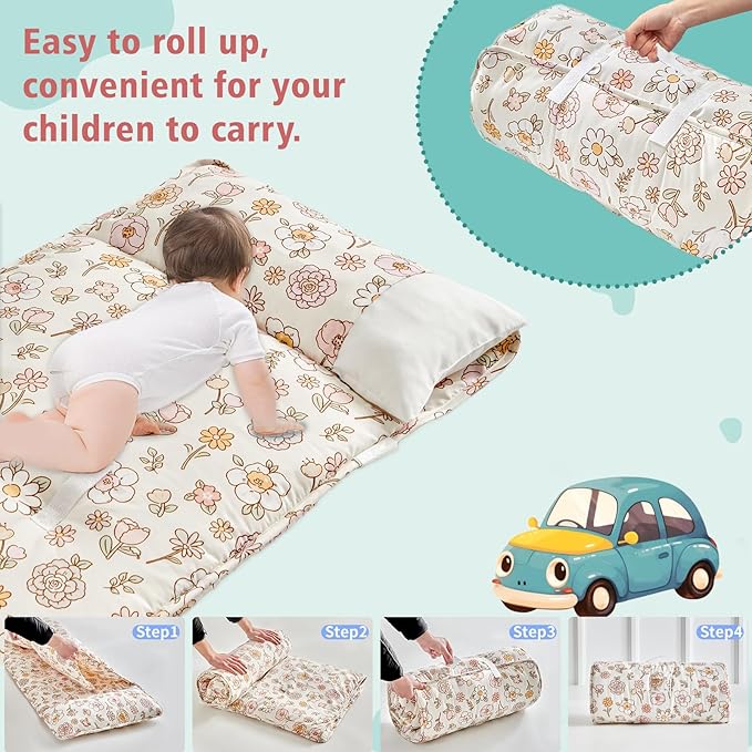 Toddler Nap Mat with Removable Pillow,Ultra Soft Slumber Bags for Girls,Kids Sleeping Bags with Roll Up Design, Perfect for Preschool,Daycare,Kindergarten