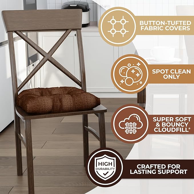 Klear Vu Gripper Overstuffed Universal Non-Slip Dining Chair Cushions for Kitchen Decor or Office Use, U-Shaped Skid-Proof Seat Pad, 17x17 Inches, 2 Count (Pack of 1), Honeycomb Chocolate Brown