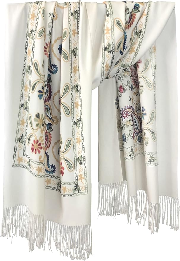 Urban CoCo Women's Embroidered Tassel Long Shawl Oversize Scarf Wraps for Women