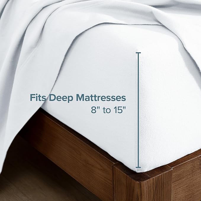 Bare Home Flannel Fitted Bottom Sheet 100% Cotton Twin Extra Long, Velvety Soft Heavyweight - Double Brushed Flannel - Deep Pocket (Twin XL, White)