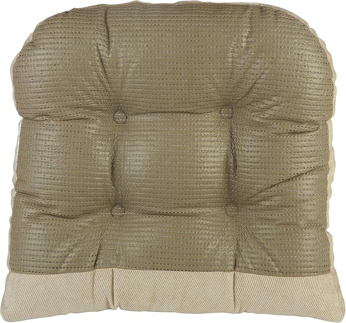 Klear Vu Gripper Overstuffed Universal Non-Slip Dining Chair Cushions for Kitchen Decor or Office Use, U-Shaped Skid-Proof Seat Pad, 17x17 Inches, 2 Count (Pack of 1), Linear Stone Tan