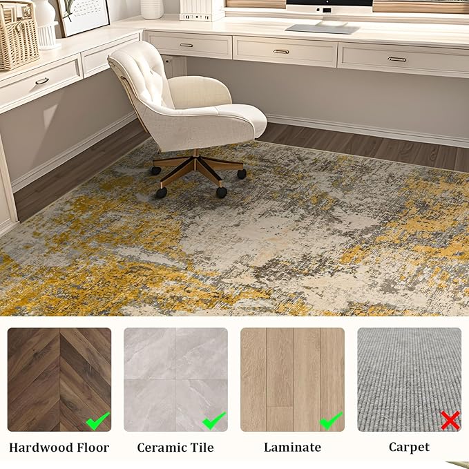 Office Chair Mat for Hardwood Floor, 60"x45" Easy Glide Computer Chair Mat Protector for Rolling Chair Under Desk Rug Nonslip Backing, Machine Wash