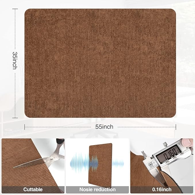 Placoot Desk Chair Mat for Hardwood Floor Corduroy Surface 1/6" Thick 55"x35" Office Chair Mat for Rolling Chairs-100% Large Anti-Slip Backing Under Desk Low-Pile