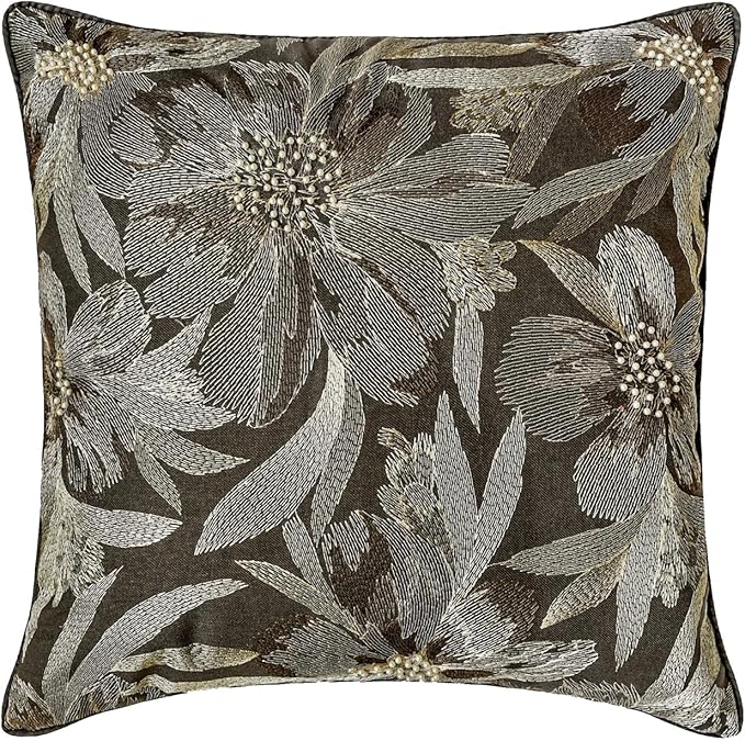 The HomeCentric King/Queen/Twin Grey Decorative Bed Runner Full 68"x18" Bed Runner Without Pillow Cover, Embroidery, Floral, Pearl Bed Scarf on Jacquard Fabric - Liana