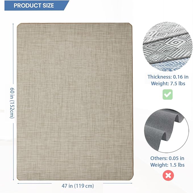 Chair Mat for Hardwood Floor, 47" x 60" Heavy Duty Office Chair Mat for Rolling Chairs, Anti Slip, Non-Curve, Floor Protector for Home Office, Beige Linen