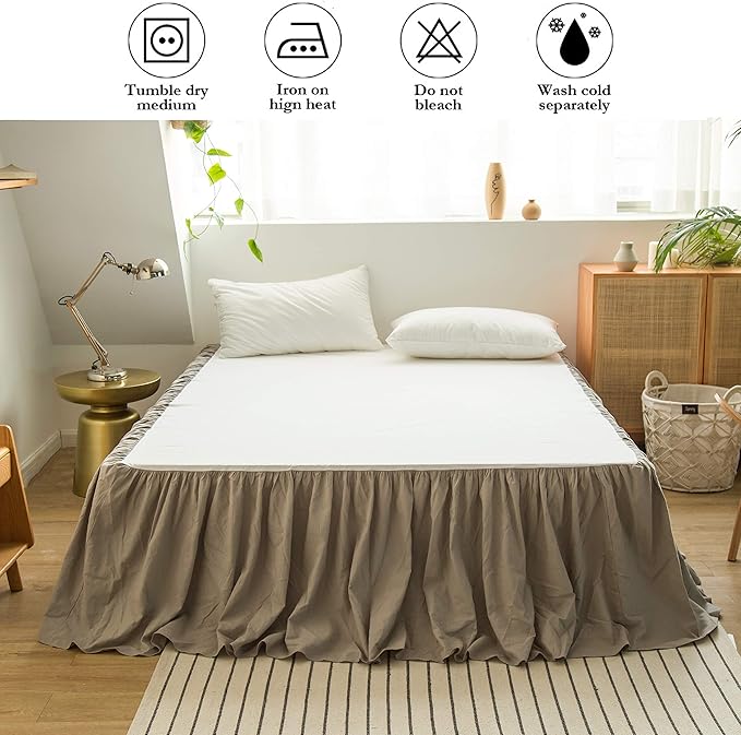 BISELINA French Linen Bed Skirt with Pleated Frills 22-Inch Tailored Drop Natural Flax Cotton Blend Dust Ruffle Soft Cozy Farmhouse Bedding (22" Twin, Grey)