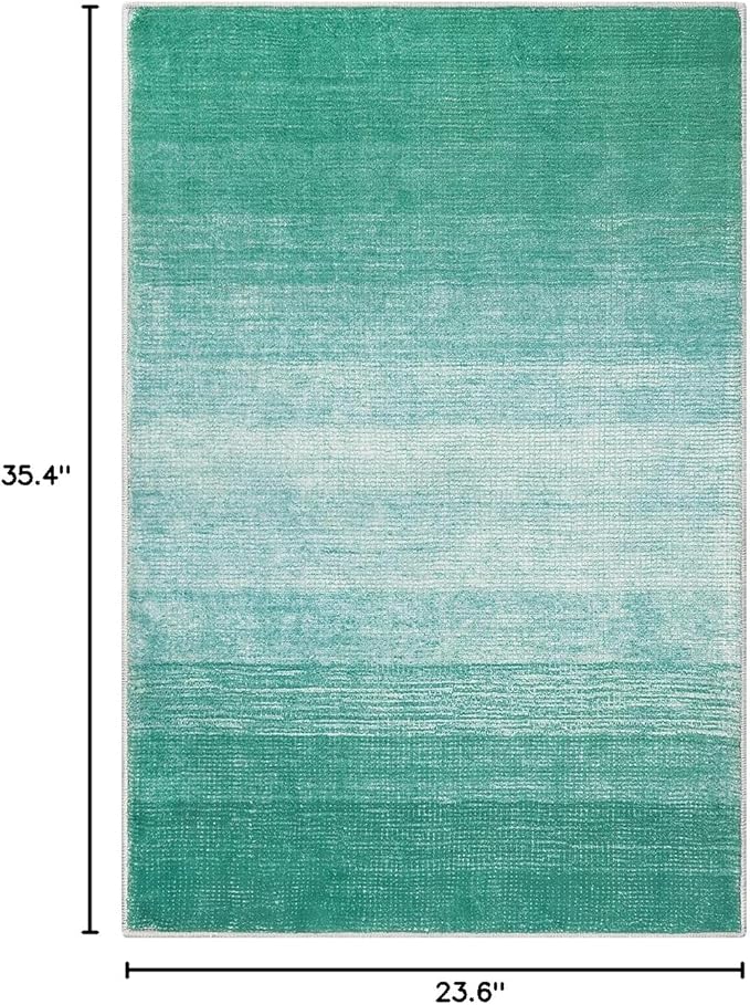 Wonnitar Modern Ombre Small 2x3 Rug, Washable Teal Kitchen Sink Rugs, Non-Slip Abstract Soft Bathroom Throw Mat, Non-Shedding Gradient Indoor Accent Carpet for Bedside Bath Bedroom (Teal, 2'x3')