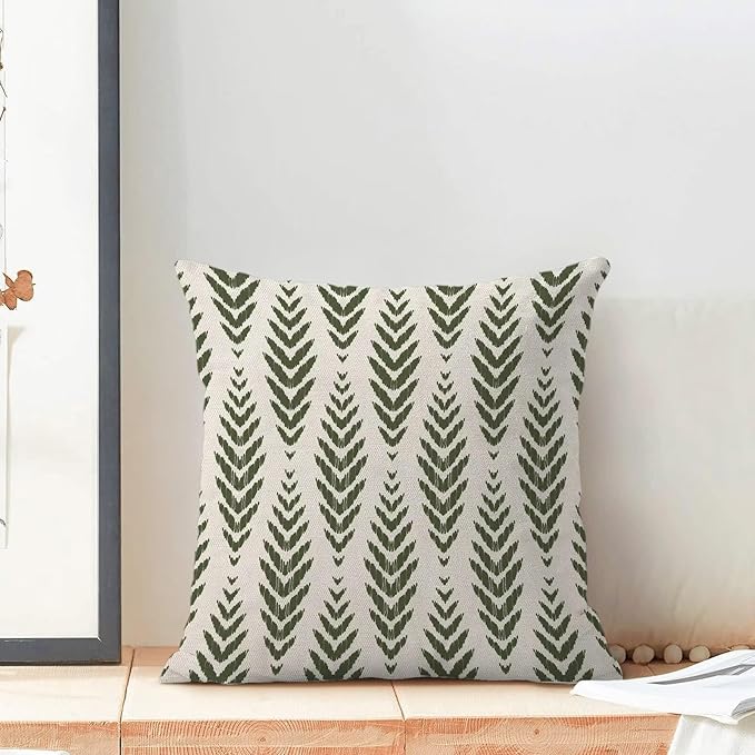 BETGINY Sage Green Boho Pillow Covers 20 x 20 Inch Pack of 2, Bohemian Ethnic Herringbone Pattern Decorative Throw Pillow Covers Vintage Linen Farmhouse Outdoor Pillowcase for Bedroom Home Sofa Decor